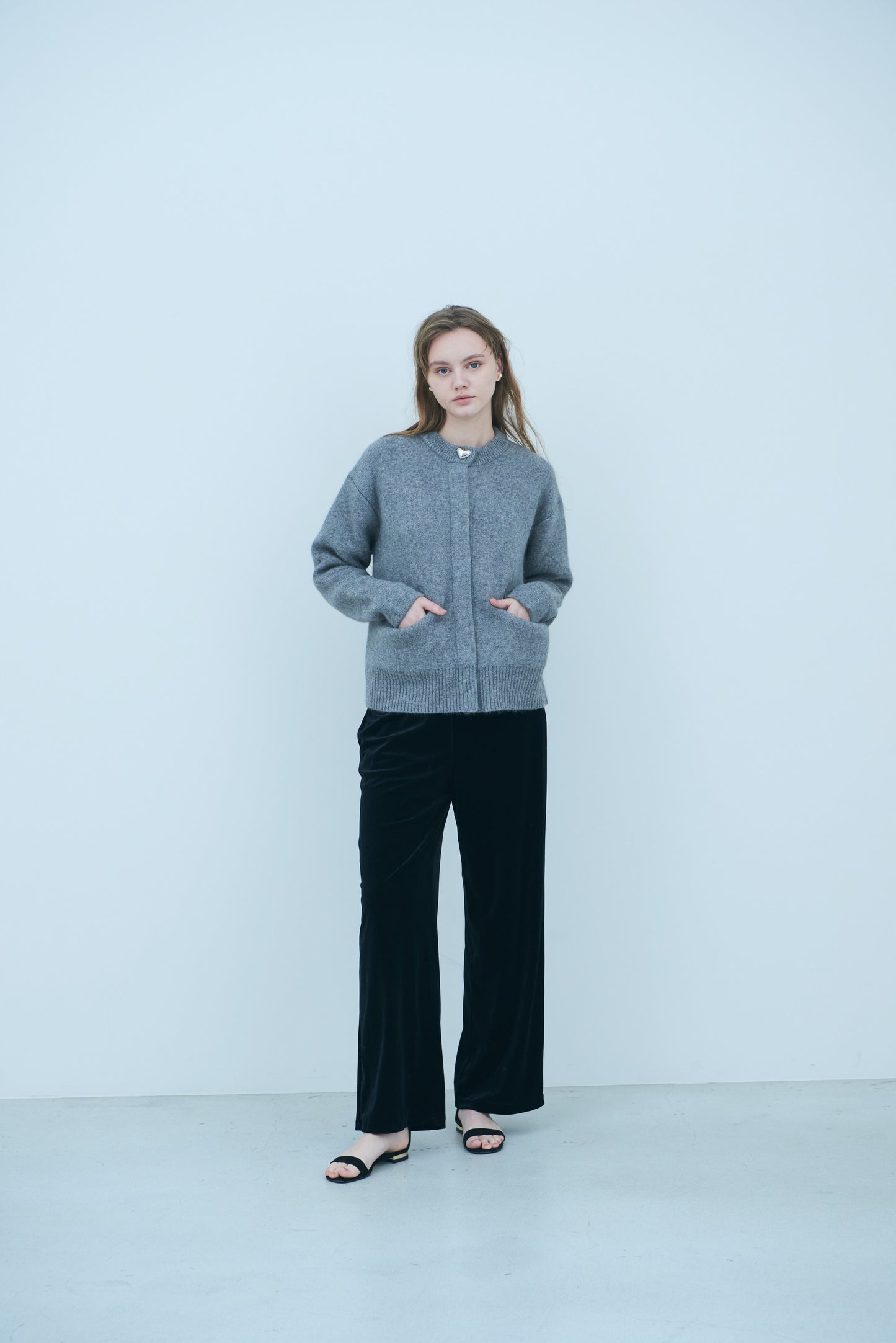 Bicolor raccoon knit coatigan