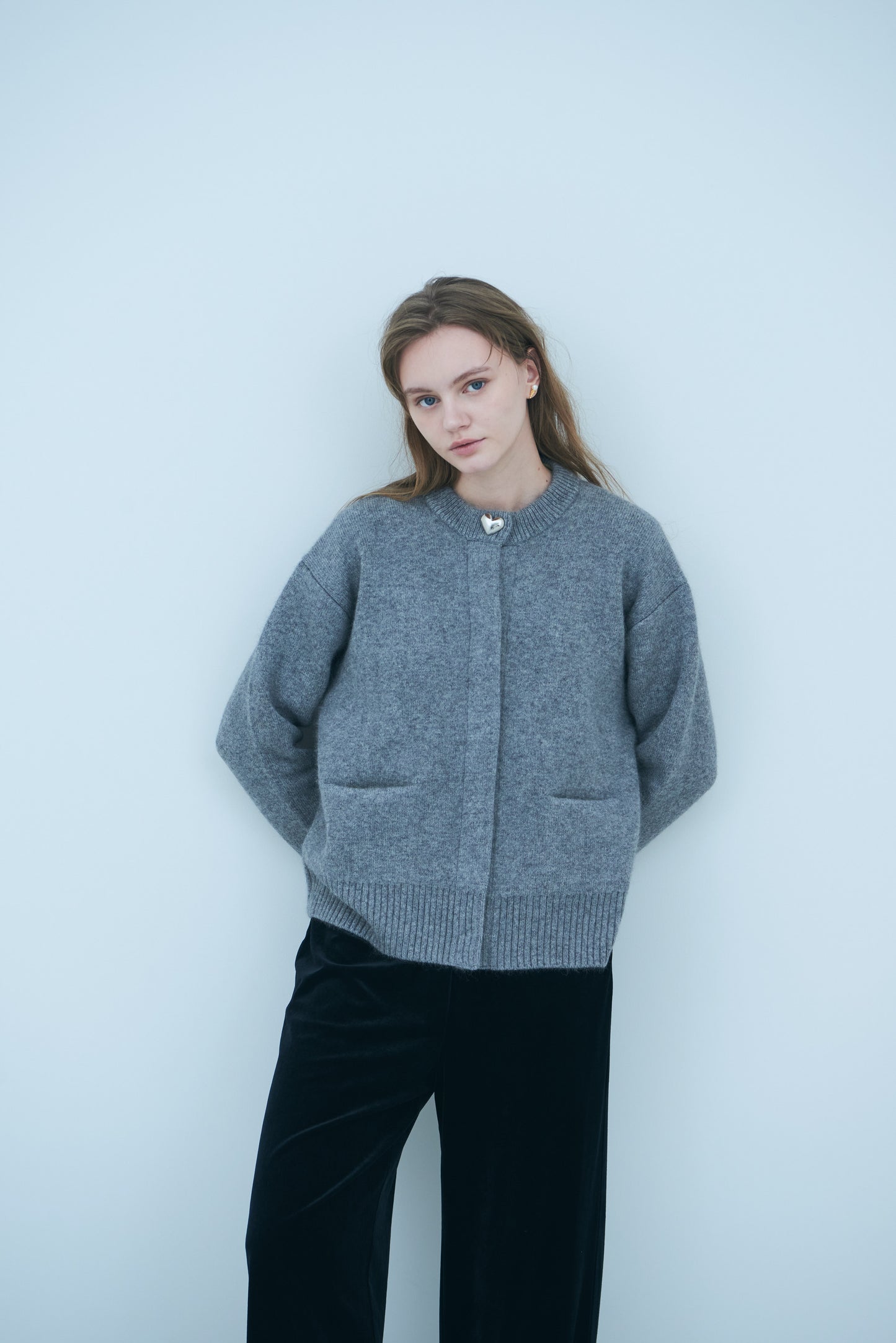 Bicolor raccoon knit coatigan