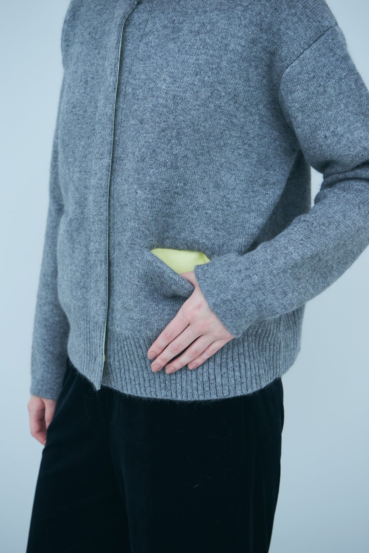 Bicolor raccoon knit coatigan