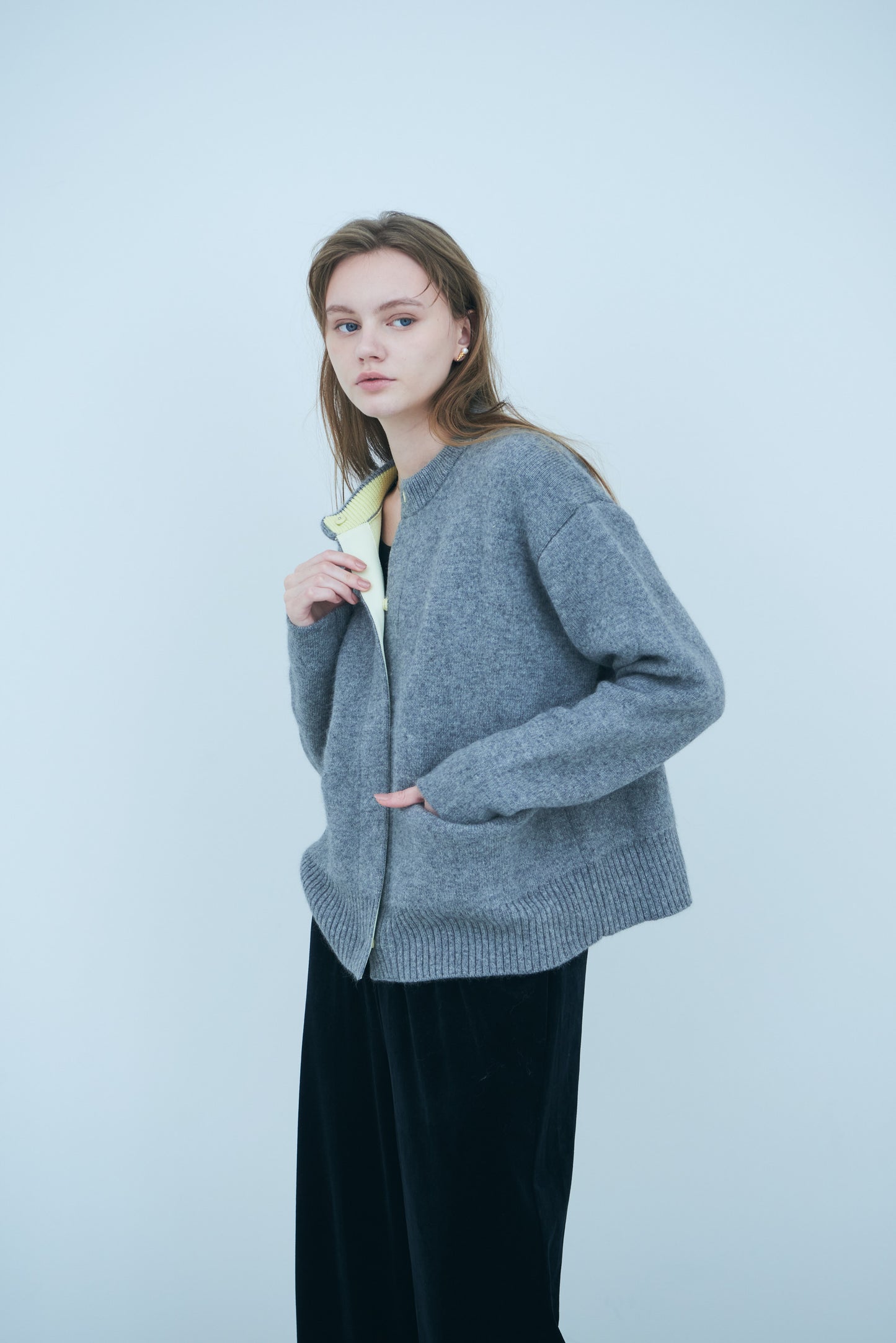 Bicolor raccoon knit coatigan