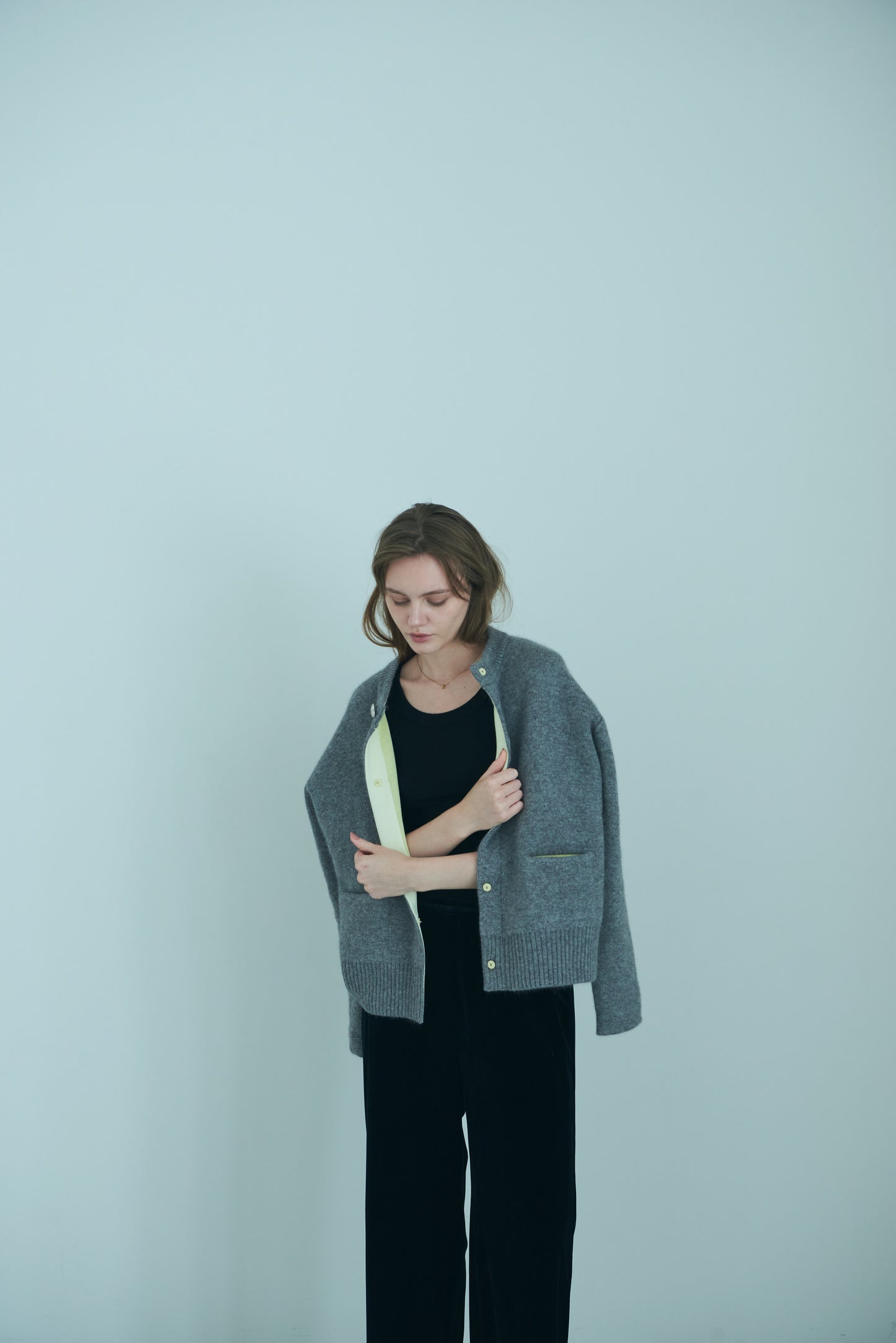 Bicolor raccoon knit coatigan