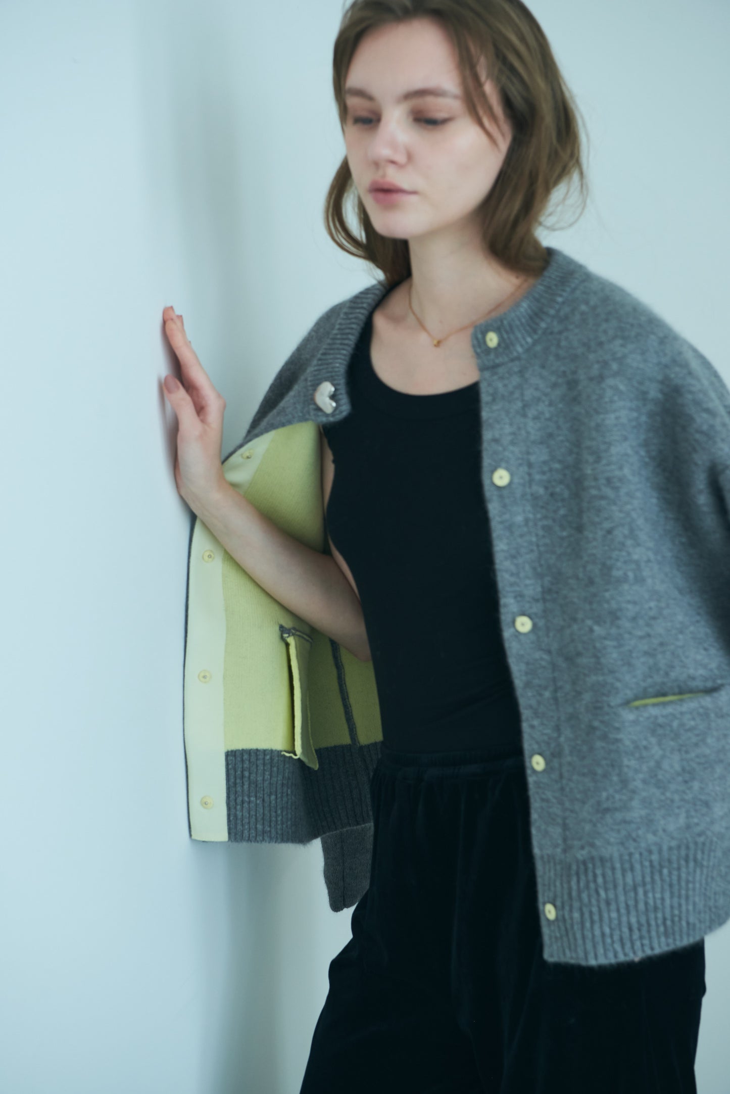 Bicolor raccoon knit coatigan
