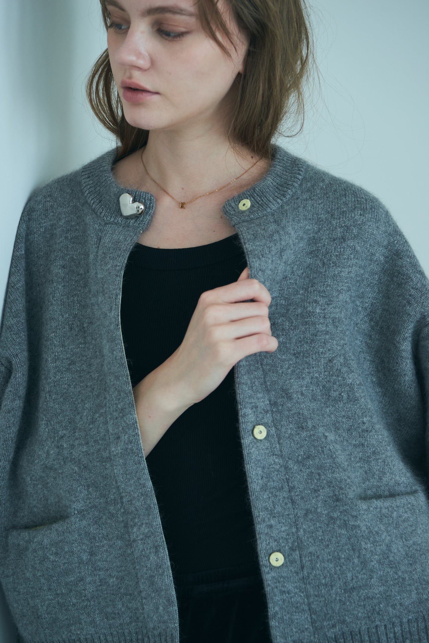 Bicolor raccoon knit coatigan