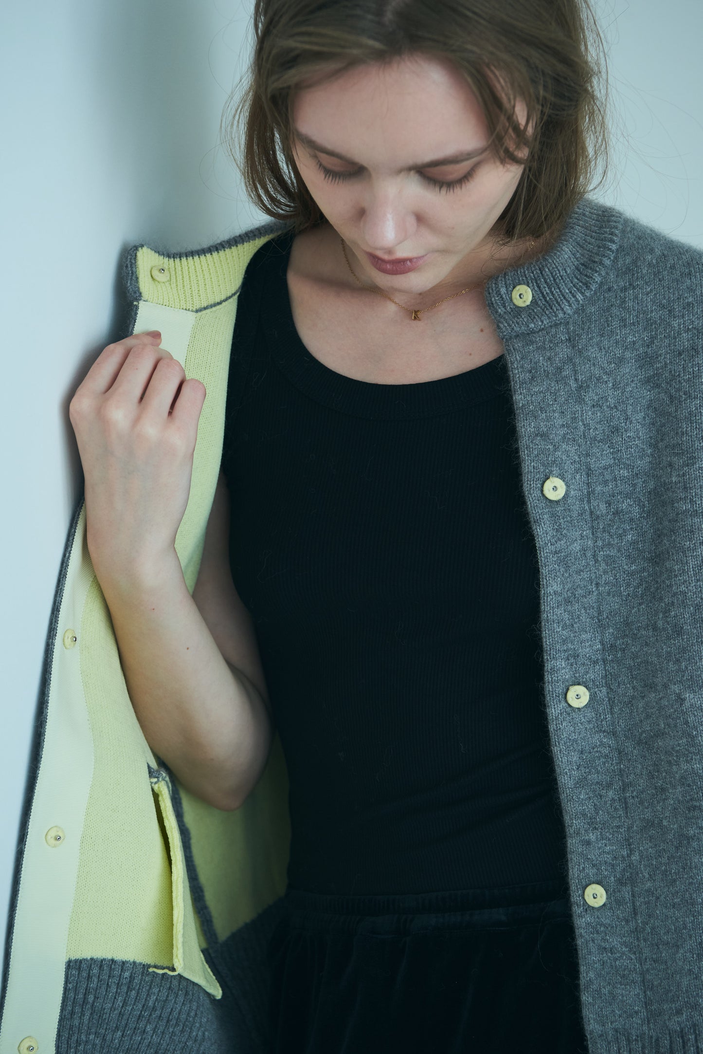Bicolor raccoon knit coatigan