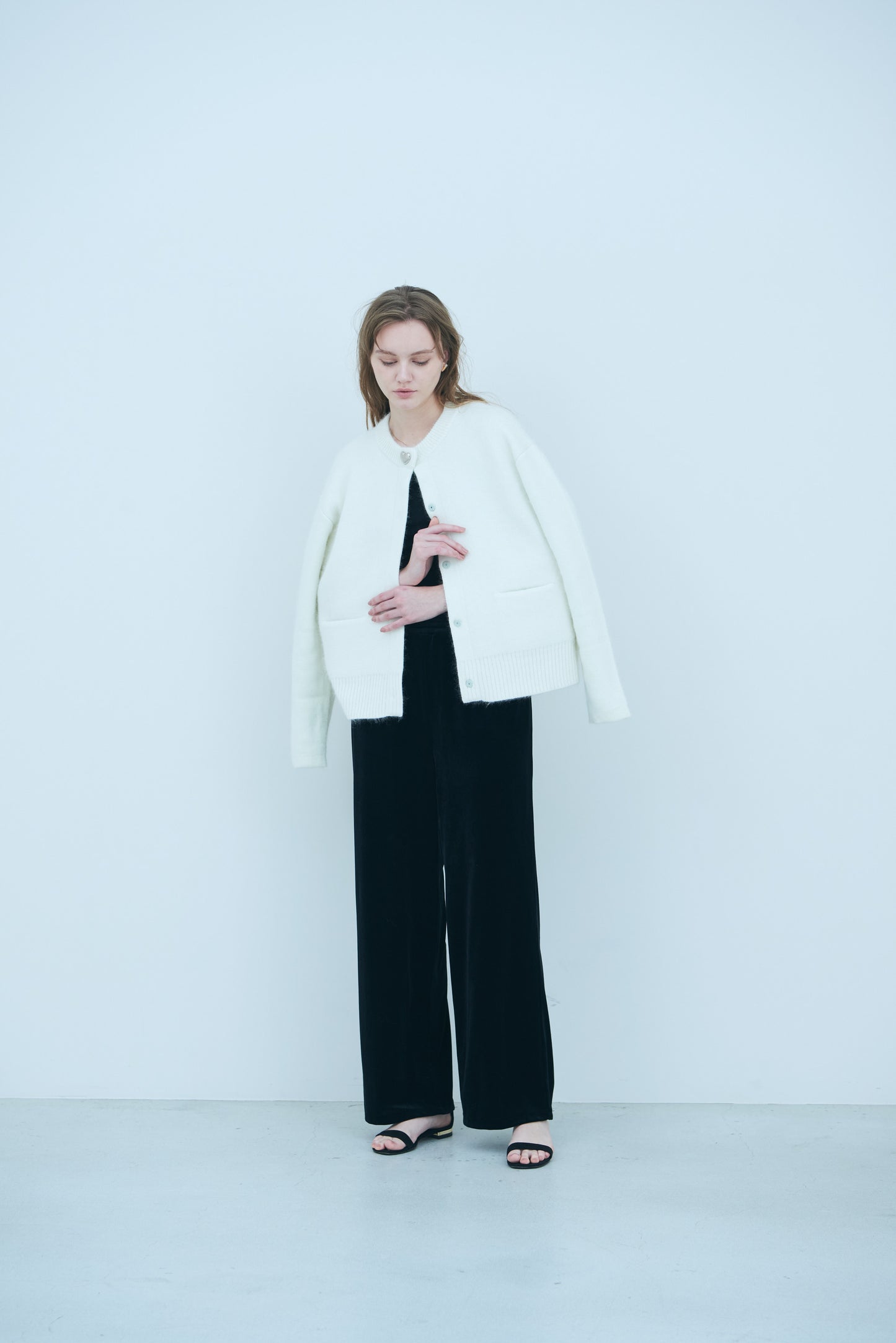 Bicolor raccoon knit coatigan