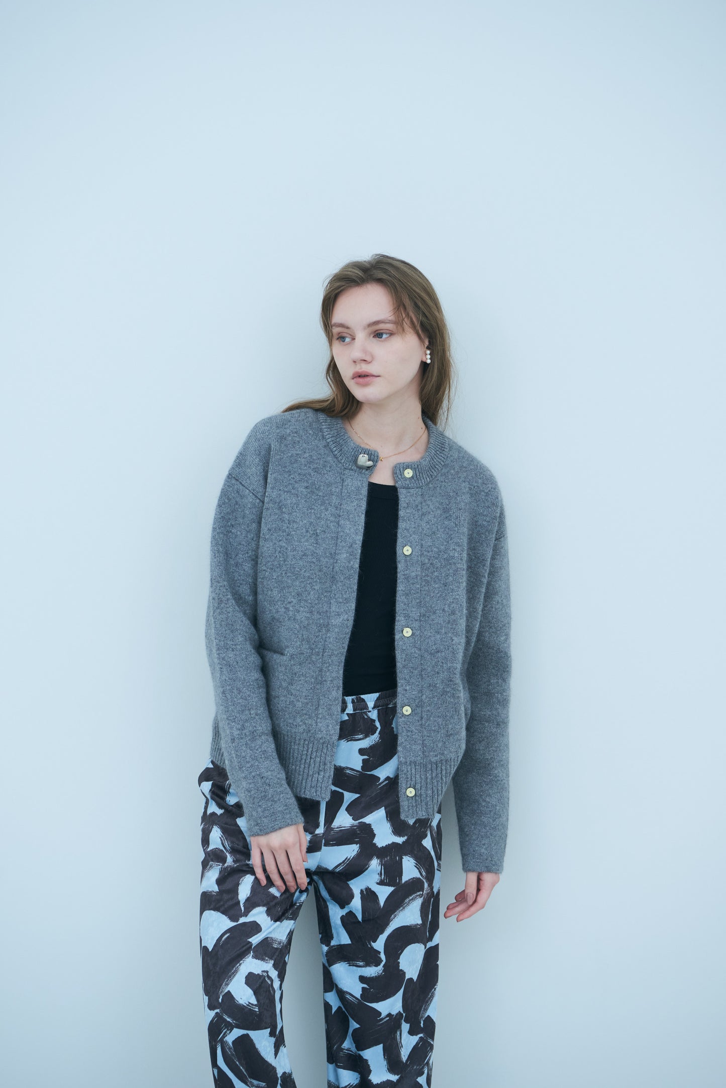 Bicolor raccoon knit coatigan