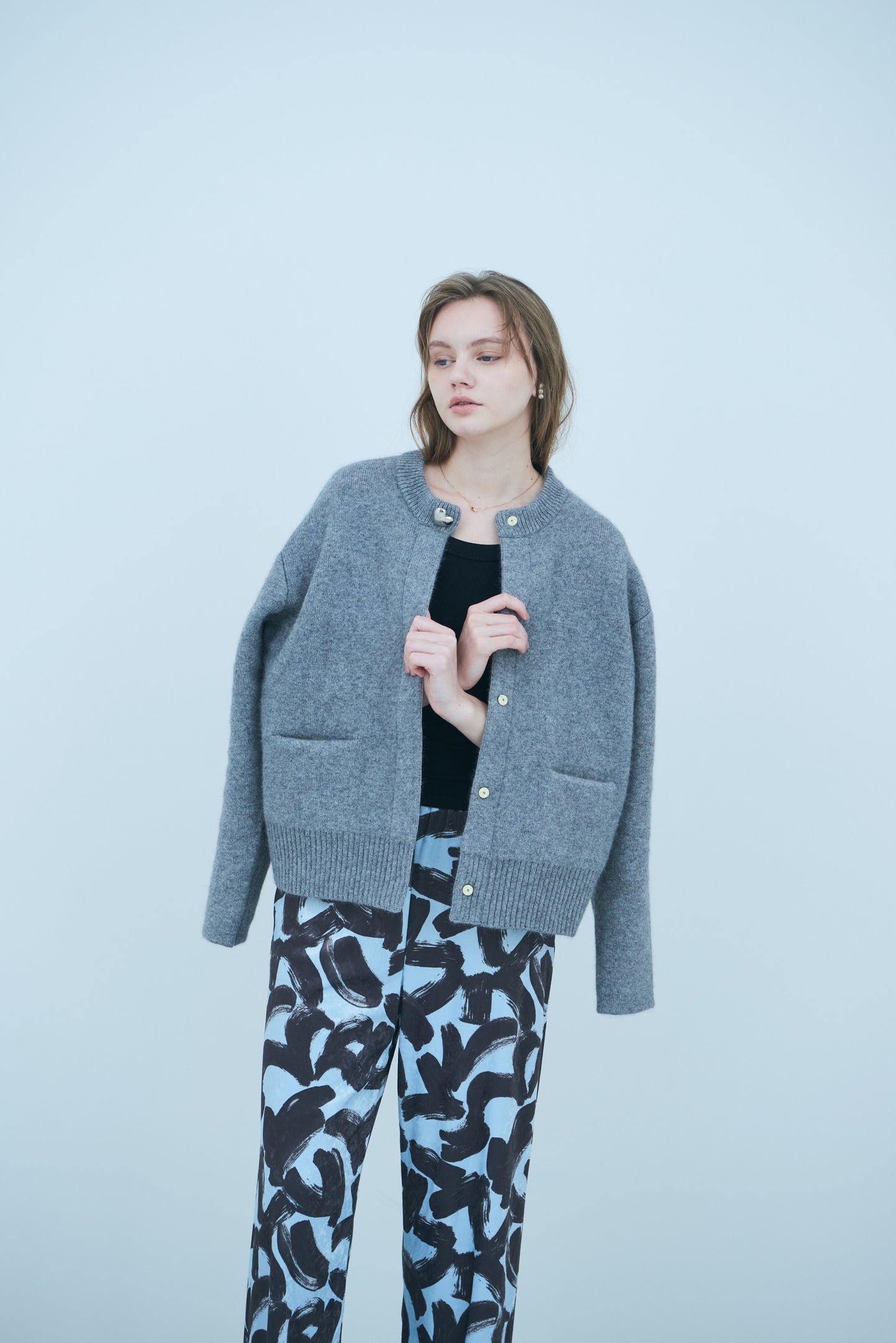 Bicolor raccoon knit coatigan