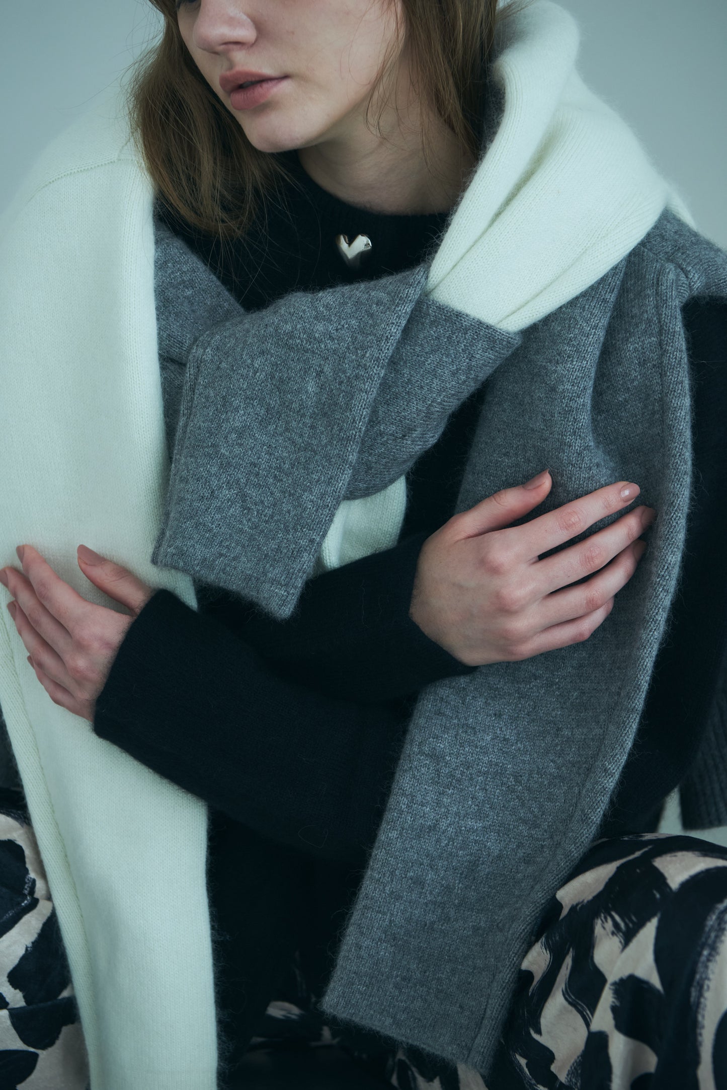 Bicolor raccoon knit coatigan