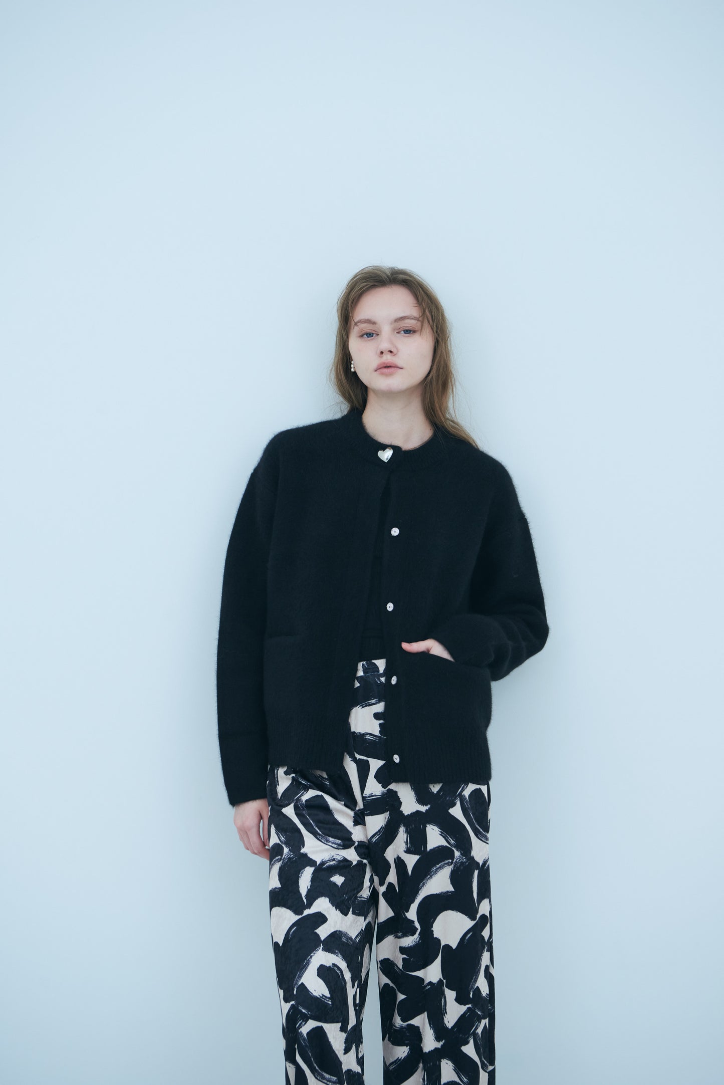 Bicolor raccoon knit coatigan