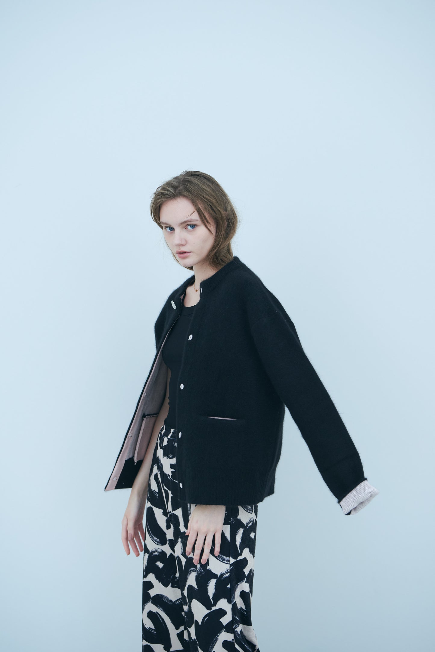 Bicolor raccoon knit coatigan
