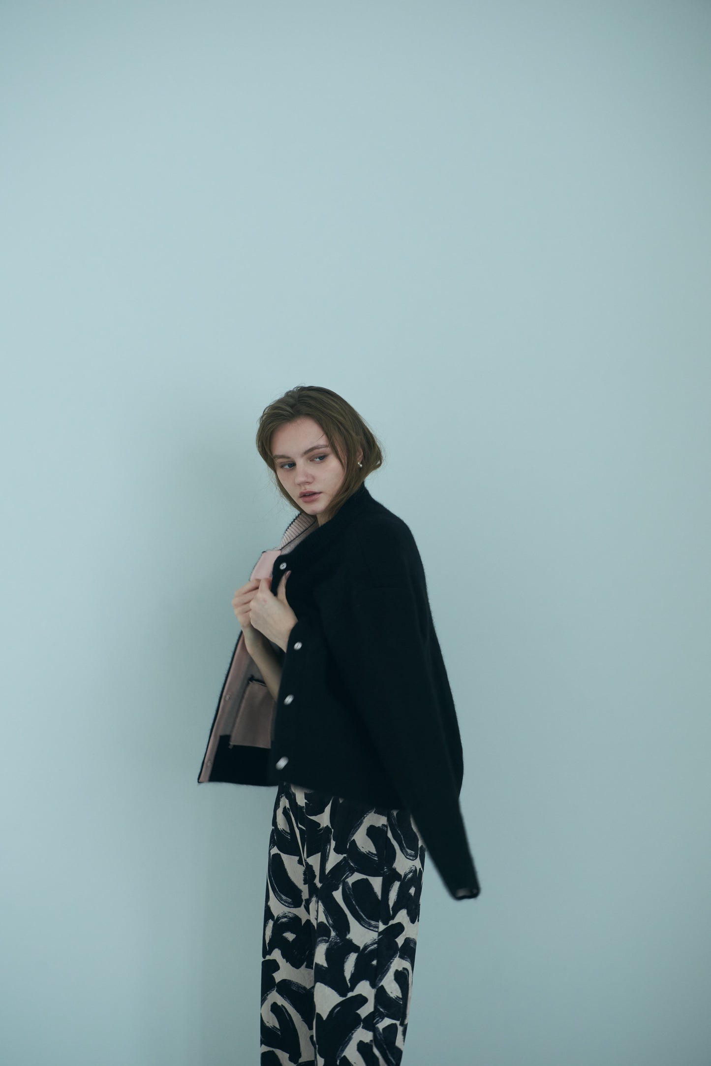 Bicolor raccoon knit coatigan