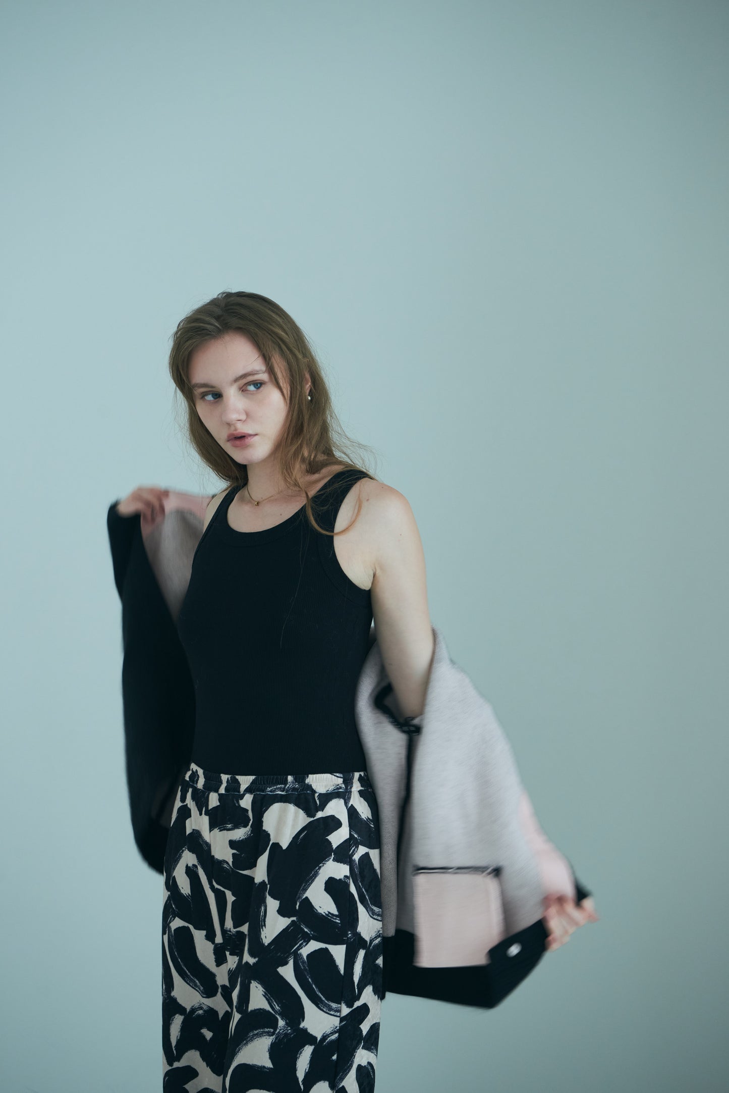 Bicolor raccoon knit coatigan
