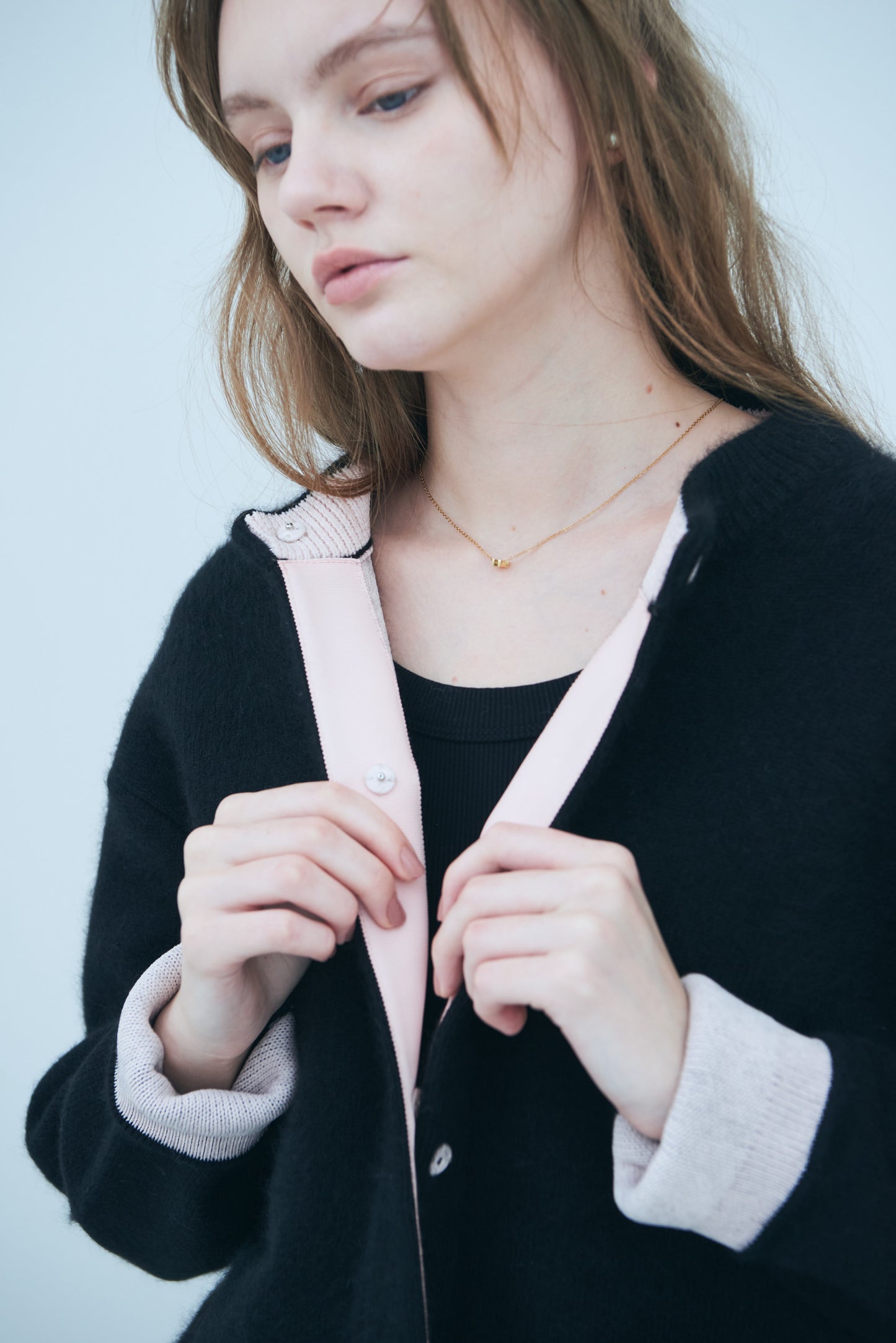 Bicolor raccoon knit coatigan