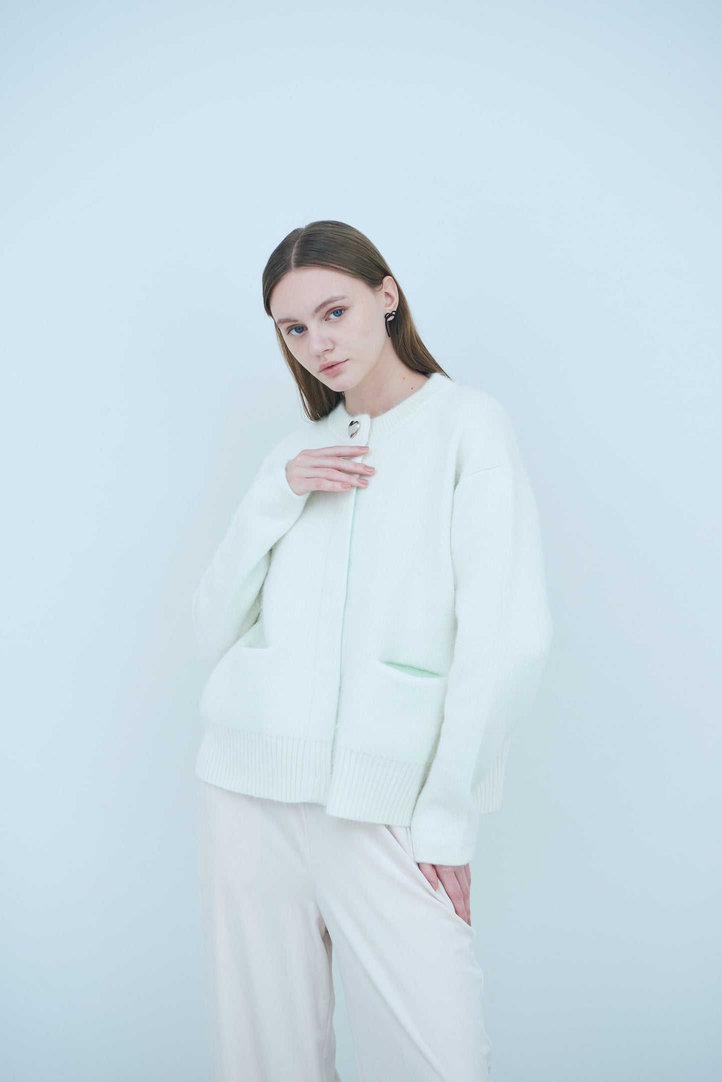 Bicolor raccoon knit coatigan