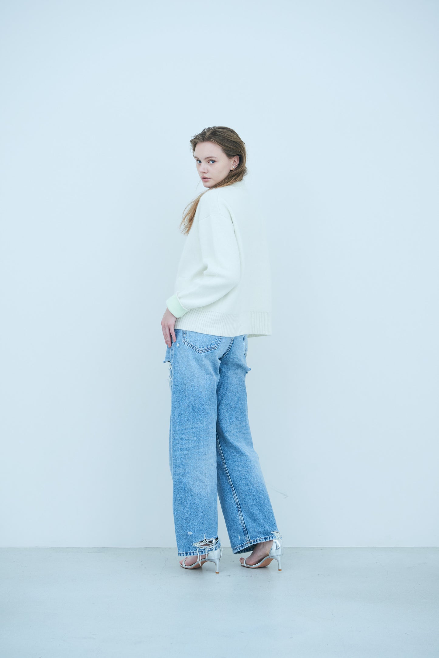 Bicolor raccoon knit coatigan