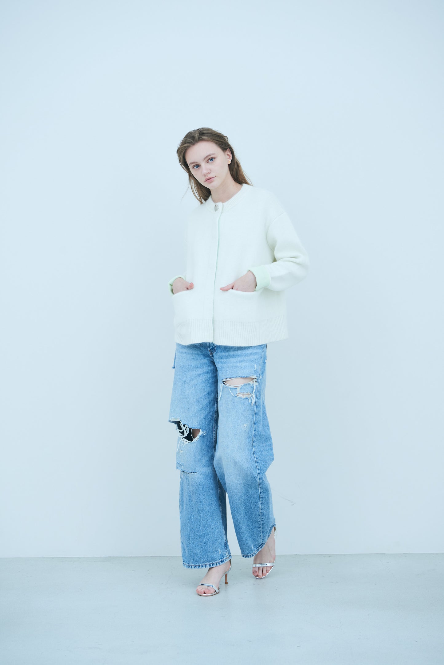 Bicolor raccoon knit coatigan