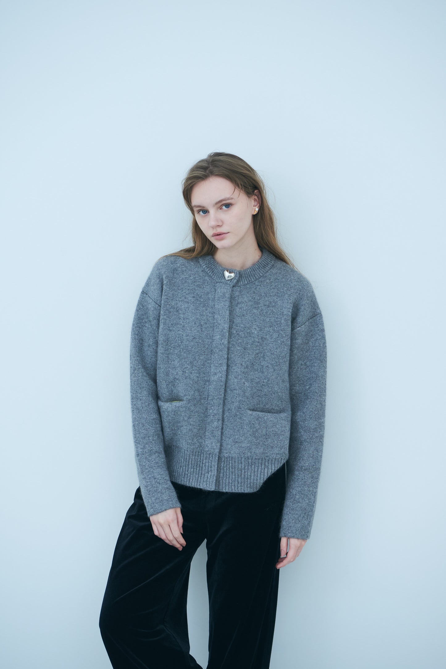 Bicolor raccoon knit coatigan