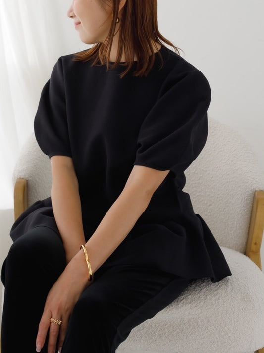 【受注販売】Whole garment peplum knit // Black