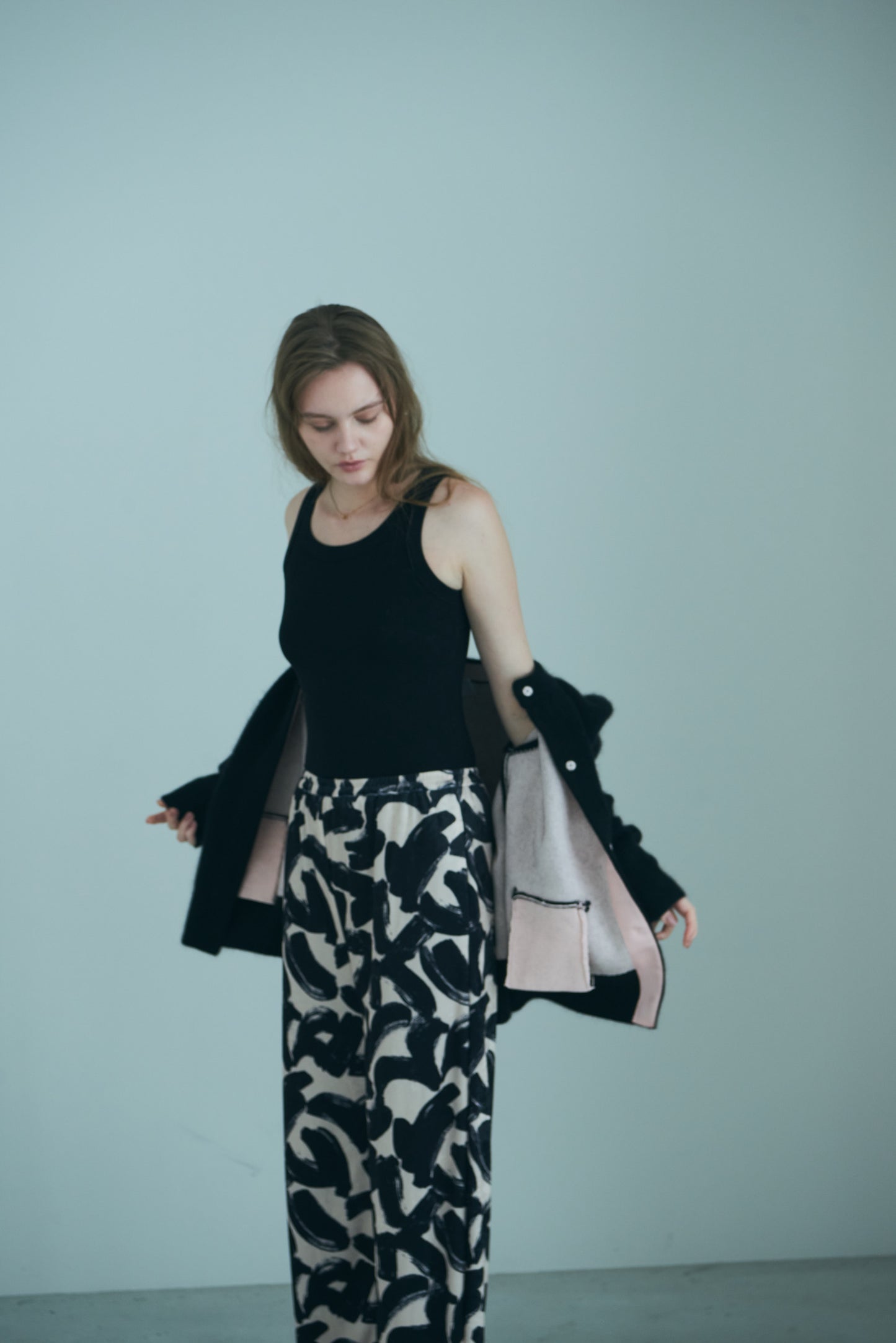 Bicolor raccoon knit coatigan