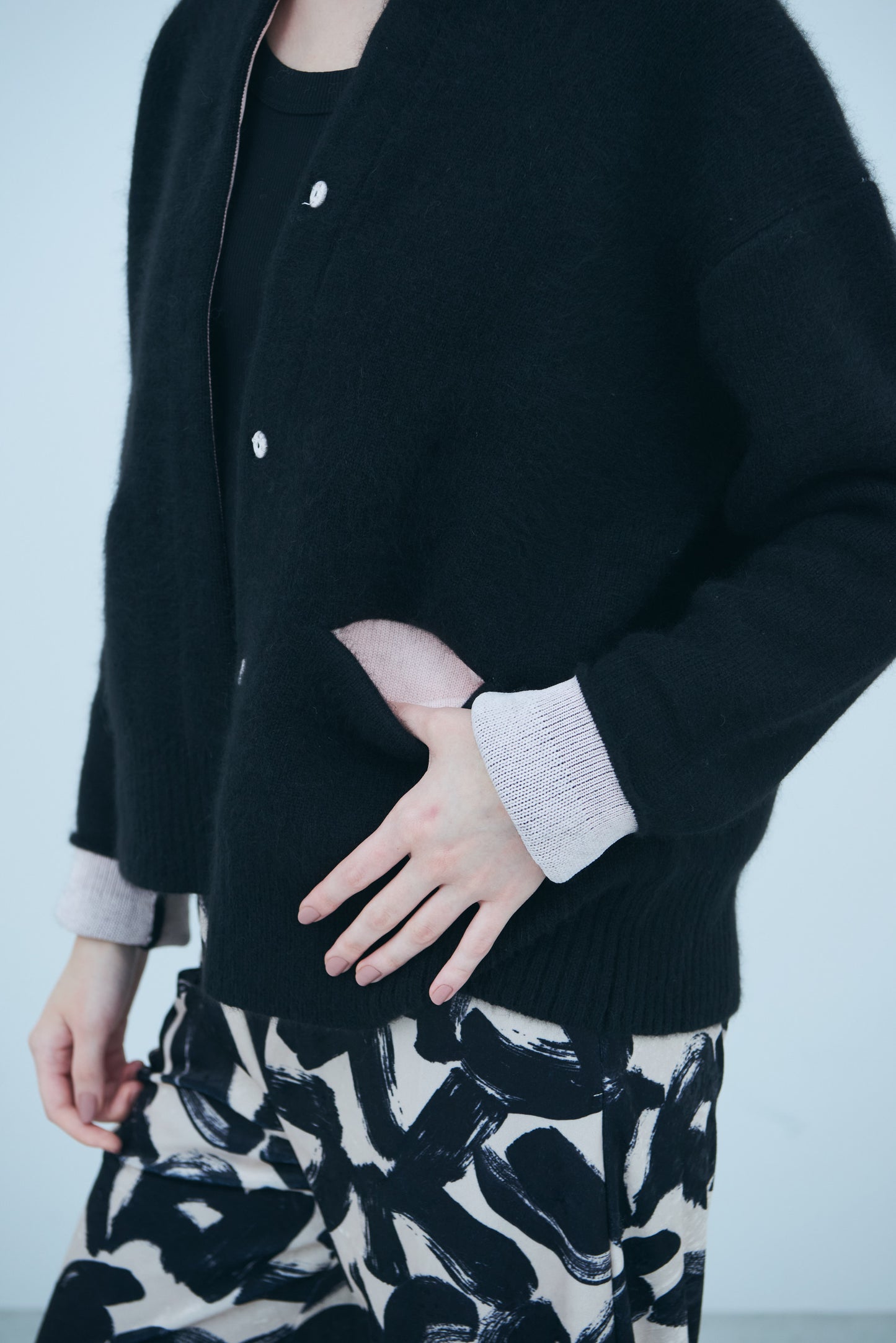 Bicolor raccoon knit coatigan