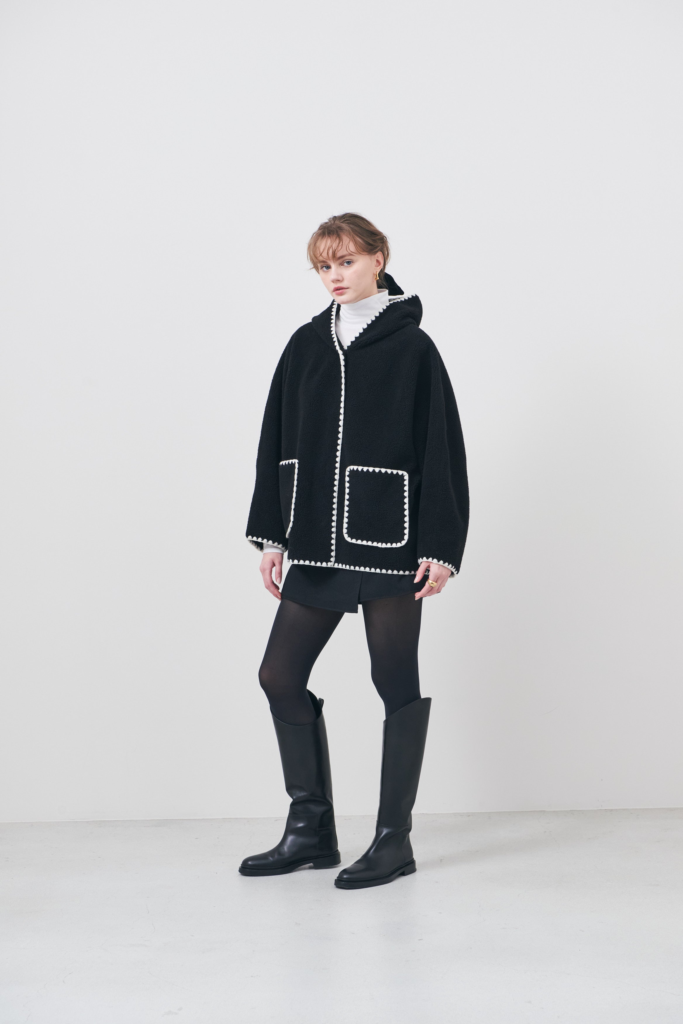 LIten♡Scallop Boa Hoodie ♡Ivory Scallop Boa Hoodie / Black – LIten.online