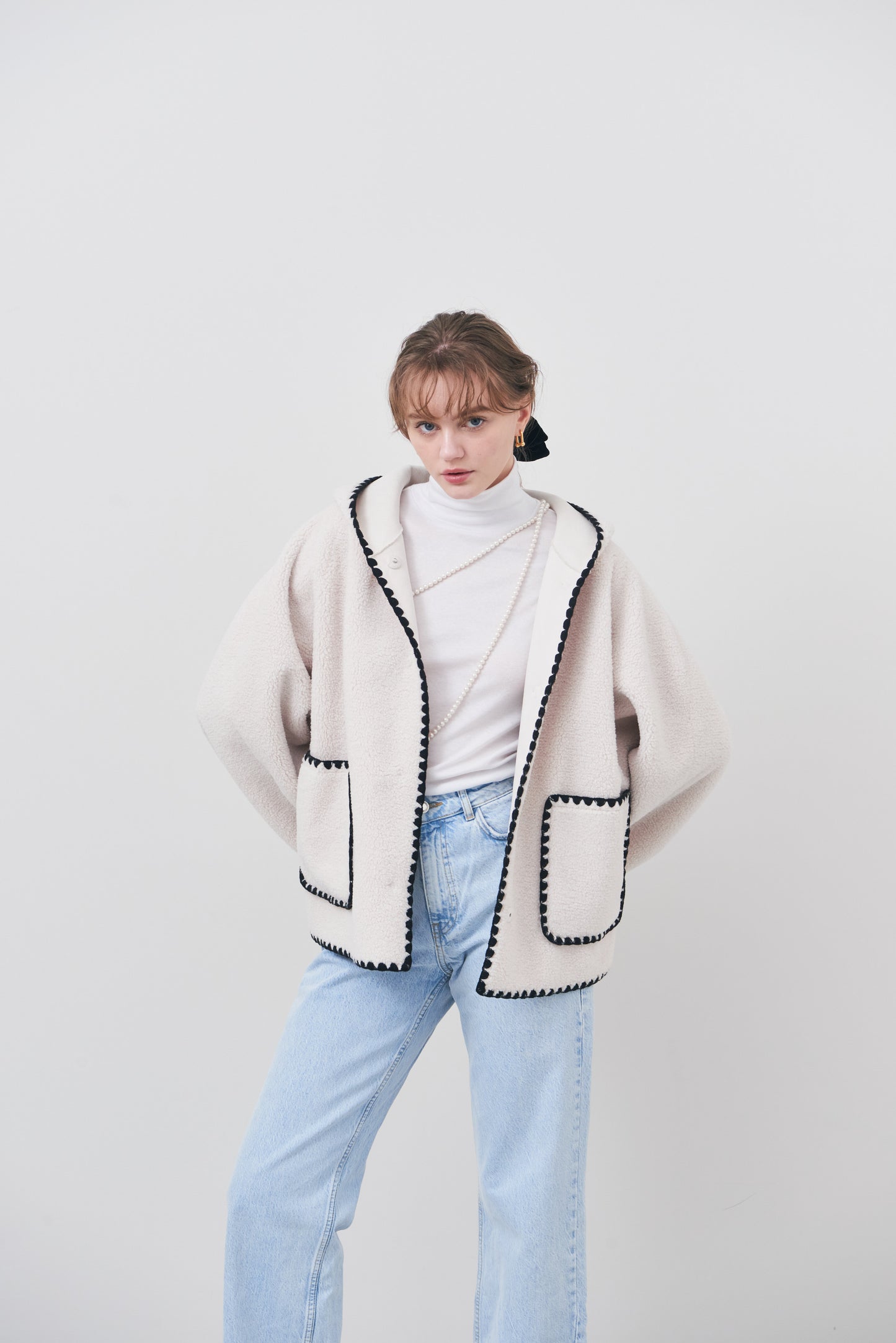 Pre Order/Scallop Boa Hoodie / Ivory