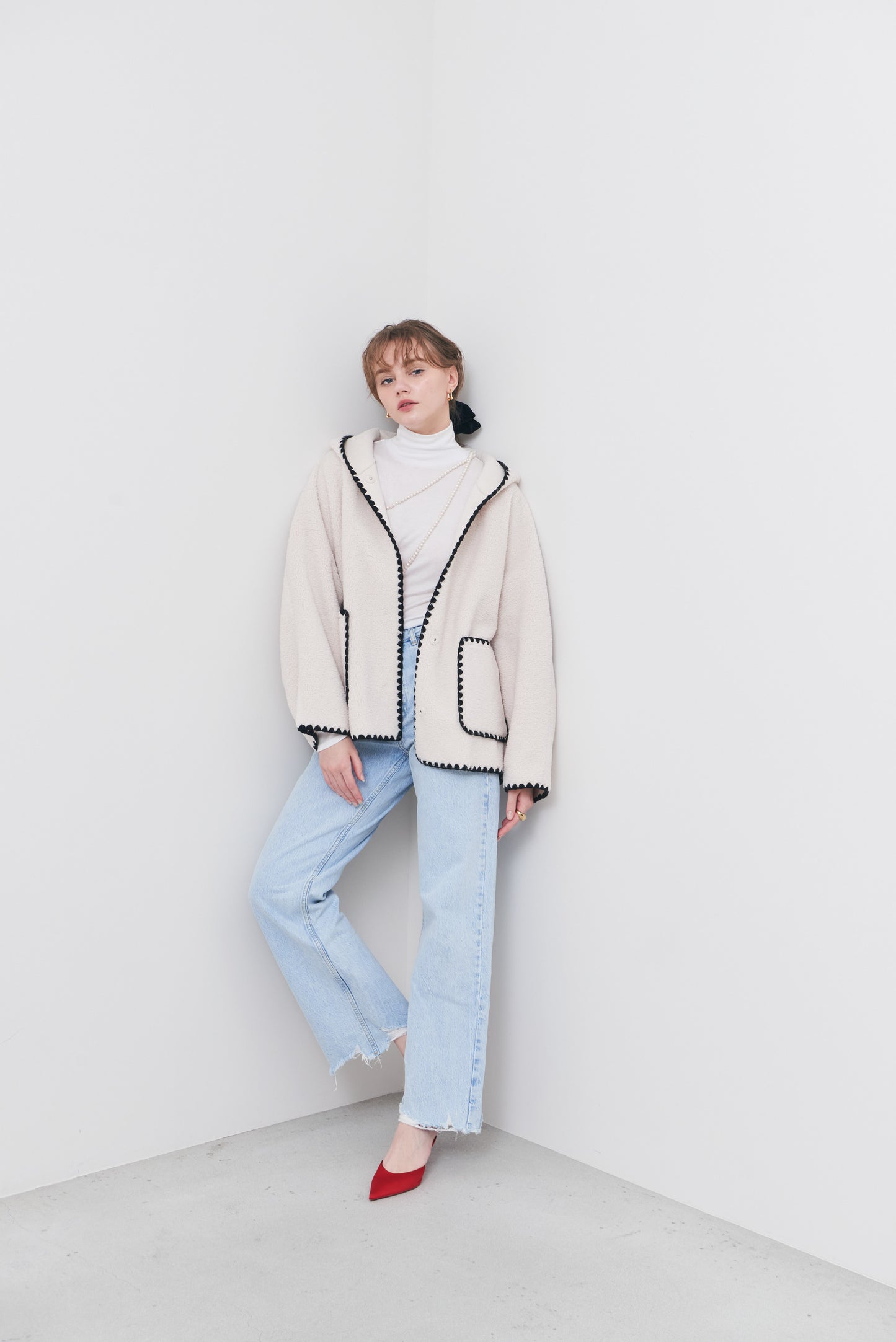 Pre Order/Scallop Boa Hoodie / Ivory